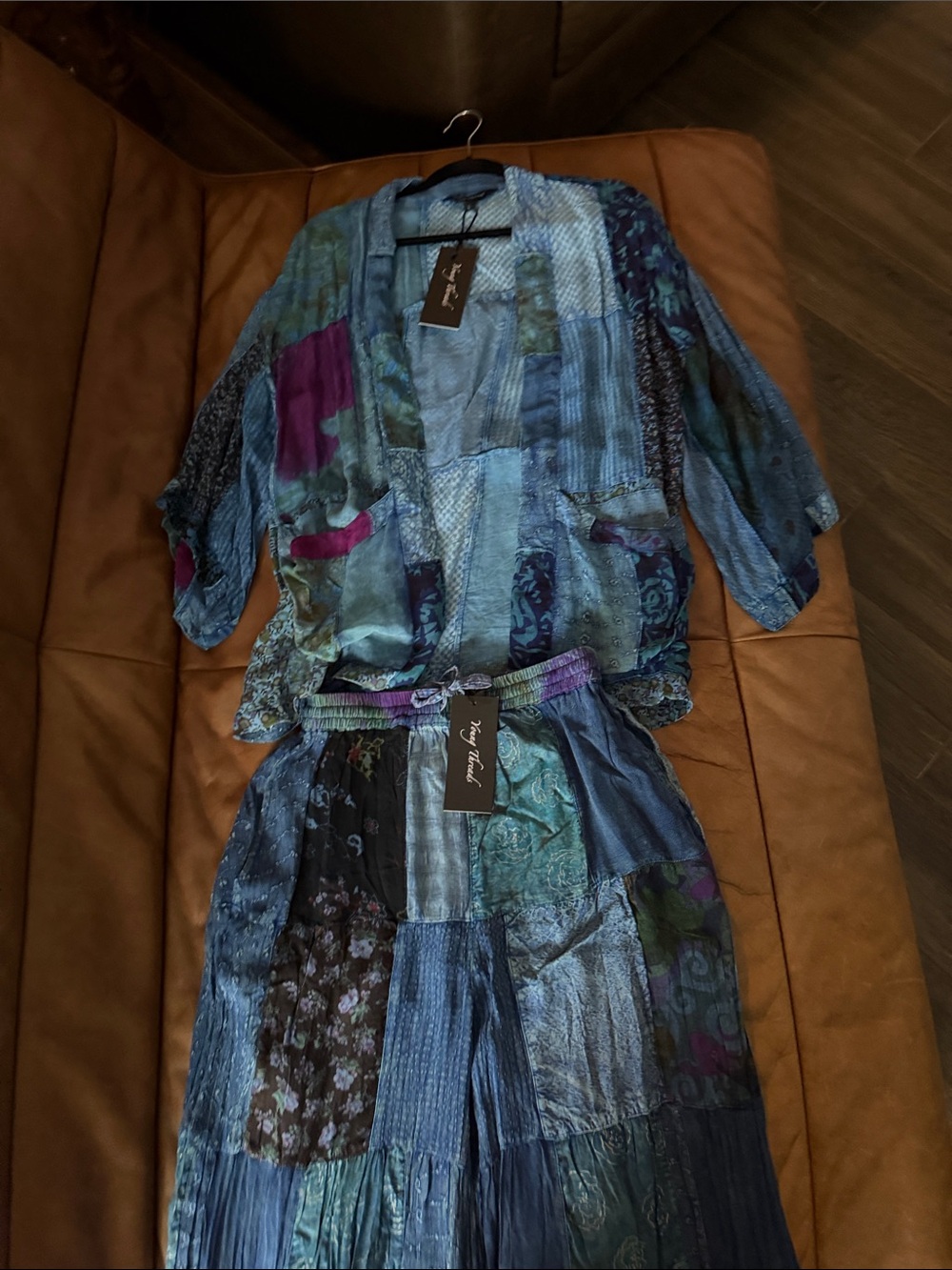 2 Piece set Young Threads Blue Patchwork 2 piece Set - Picture 2 of 9